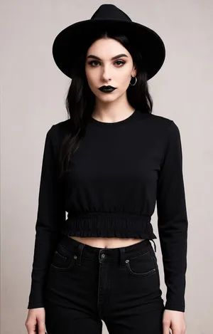 Zara WB Collection Black Cinched Waist Cropped Pullover Top S Goth Grunge Rodeo thumbnail 1
