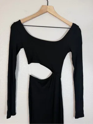 12th Tribe Fired Up Black Ribbed Cutout Maxi Dress Small $125 thumbnail 9