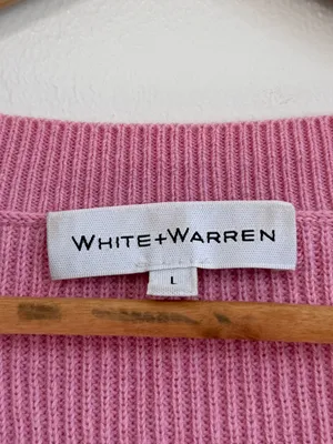 White + Warren Pink Cotton Silk Rib Trim Crew Neck Sweater Size Large thumbnail 3