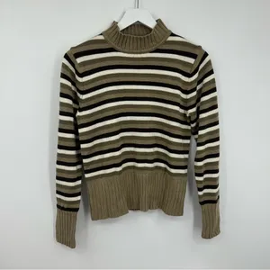 Vintage Y2K Striped Mock Neck Sweater Size Medium Academia Boho Early 2000s thumbnail 7