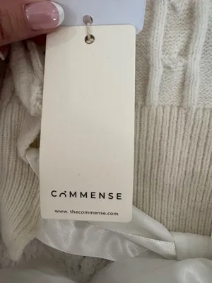COMMENSE NWT Cable-Knit Open-Back Satin Bow Cropped Sweater Cream White L thumbnail 4