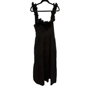Free People $108 Ruffle It Up Black Midi Dress On or Off Shoulder Back Bow M thumbnail 6