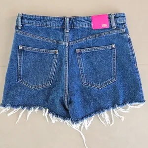 Zara High Rise Blue Raw Hem Shorts Size 6 thumbnail 2