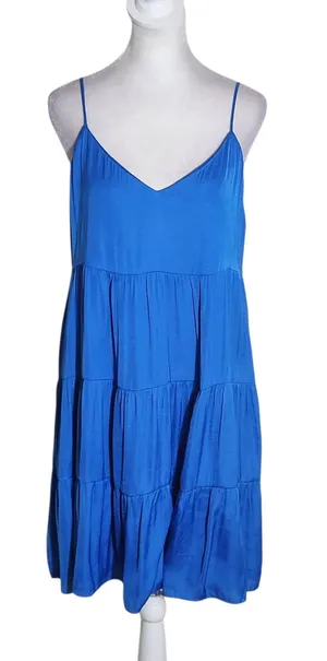 Naked Zebra Blue Sleeveless Tiered Mini Dress Size Medium Flaw thumbnail 1