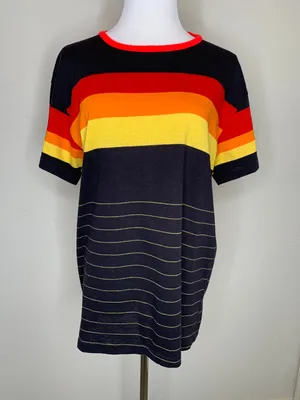 Vintage Rainbow Stripe T shirt Red Orange Yellow Black 70s Sz XL thumbnail 1