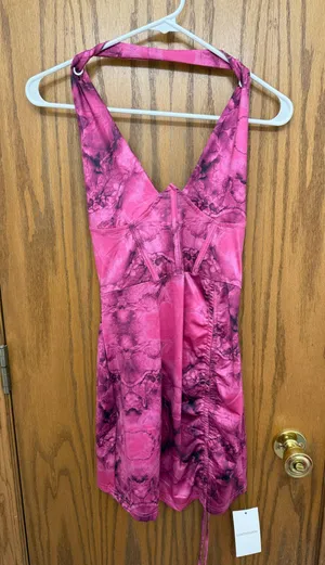 NWT Pink/Purple Mini Ruched Dress US M thumbnail 2