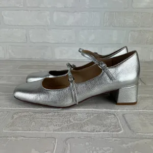 Madewell The Nettie Heeled Mary‎ Jane Womens 8.5 Bright Silver Metallic Leather thumbnail 7