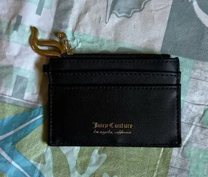 Juicy Couture Black Zip-Around Card Wallet Coin Pouch Heart Logo Keyring thumbnail 1