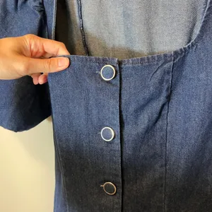 Zoe and Claire Denim Midi Dress Short Puff Sleeve Button Front Blue Small thumbnail 3