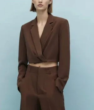 ZARA NWT  Brown CROPPED SHOULDER PAD BLAZER. thumbnail 6