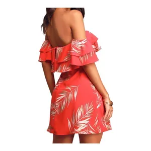 Lulus Be-Leaf The Hype Coral Pink Off-the-Shoulder Mini Dress thumbnail 3