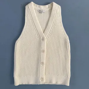 Madewell Cutaway Bright Ivory Knit V Neck‎ Cotton Blend Sweater Vest thumbnail 3