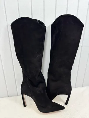 SCHUTZ Black Suede MARYANA SCULPT LEATHER BOOT Pointed Stiletto Boots Size 9B thumbnail 3