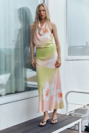 Zara Elegant Multicolor Halter Floral Maxi Dress bohemian vacation Summer thumbnail 19