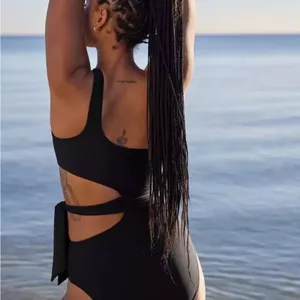 Aerie cut out waist tie one-Shoulder black Swimsuit NEW thumbnail 3
