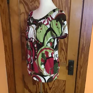 Y2K AB Studio Psychedelic Floral Top Small Retro Mod Puff Sleeve Tunic Blouse thumbnail 8