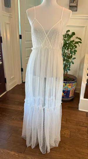 Flying Tomato NWOT Sheer White Maxi Dress with Adjustable Straps thumbnail 1