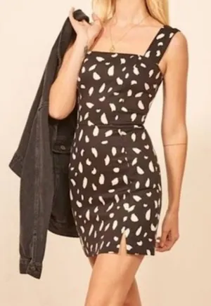 Reformation Black White Spotted Austin Mini Dress Size 12 Feminine Retro Y2K thumbnail 1