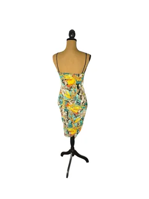 Mesh Corset Mini Dress M Baroque Cherub Art Print Ruched Bodycon thumbnail 3