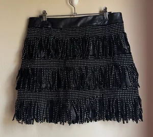Sincerely Jules Women's Mini Short Skirt Black Studded Fringe High Rise Size L thumbnail 1