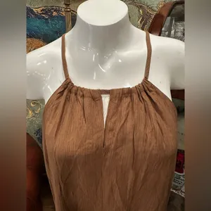 PRLA Boho Glam Tiered Maxi Dress Brown Halter Neck Sleeveless Medium NWT thumbnail 4