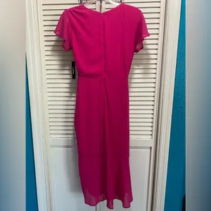Lulus Maxi Dress Gown Hot Pink‎ Ruffle Cold Shoulder Tie Up Skirt Size XS NEW thumbnail 5