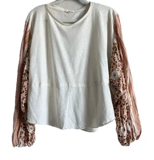 Easel Women’s Large Boutique Cream Patchwork‎ Flare Balloon Long Sleeve Top Boho thumbnail 1