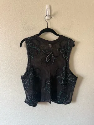 Free People Black Floral Mesh Tank Size XS Floral Embroidered Summer Beachy thumbnail 4