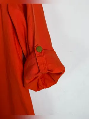 Tory Burch 100% Linen Shift Dress Orange Roll Tab Sleeve Mini Tunic Women’s 10 thumbnail 4
