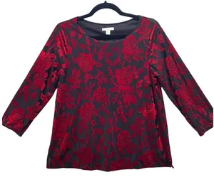 Cato 90s Womens Top Small Whimsigoth ‎ Goth Red Dark Romantic Velvet Burnout thumbnail 1