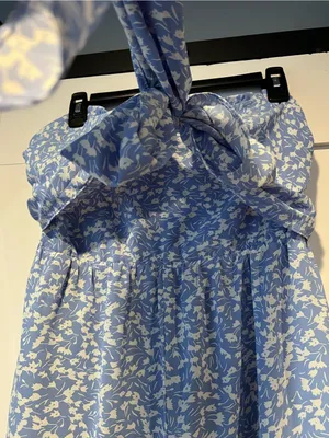 Entro Blue Floral Strapless Tie-Front wide leg Jumpsuit size M thumbnail 8