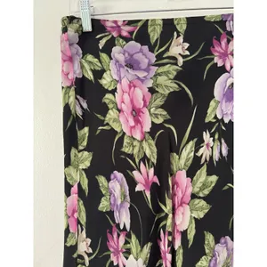 Allison Taylor Dark Floral Silk Midi Skirt Size Medium thumbnail 3