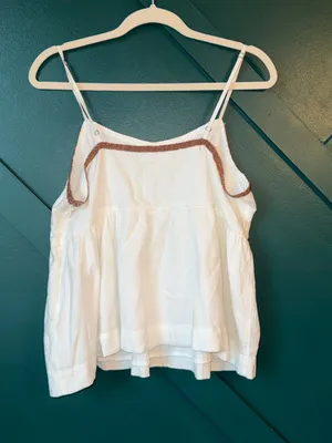 Treasure & Bond Peplum Cami with Brown Trim Babydoll Cotten Top thumbnail 4