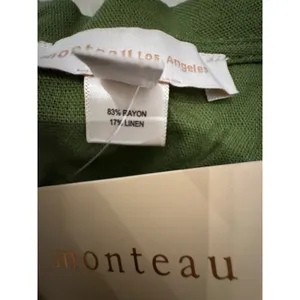 Monteau‎ dress button-front Shirt ruffle Peter Pan collar Linen Green Size Small thumbnail 11