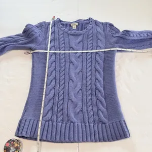 LL Bean Periwinkle Double L Mixed Cable Crew Neck Pullover Cotton Sweater XS Blue thumbnail 7