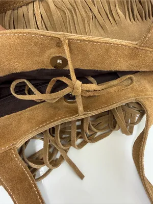 Suede Leather Fringe Shoulder Bag Tan thumbnail 4