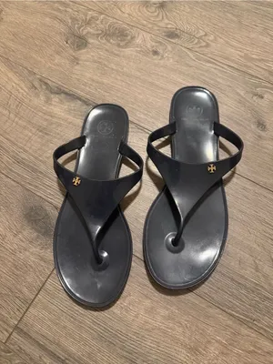 Tory Burch Navy Jelly Logo Thong Sandals with Gold Emblem thumbnail 2