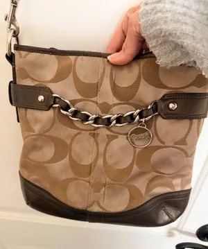 Coach Signature Optic Metallic Chain Duffel Crossbody Bag Monogram Brown thumbnail 1