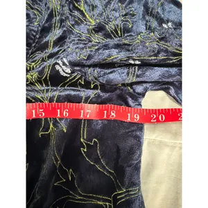 Anthropologie Navy Blue‎ Velvet Floral Embroidered Square Neck Blouse M thumbnail 7