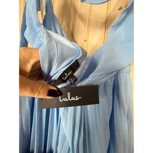 NWT Lulus Celebratory Allure Powder Blue Pleated Backless Maxi Dress Wedding L thumbnail 8