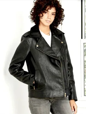 Universal Threads Women's Moto Faux Leather Jacket Black, Size Xsmall thumbnail 1