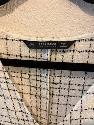 NWT Zara Basics White and Black Checked Ruffle Tunic thumbnail 2