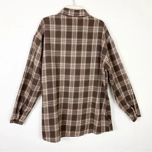 Brown & Cream Plaid Long Sleeve Button Up Flannel Shirt thumbnail 2