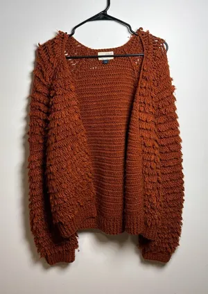Universal Threads Rust Orange Shaggy Crochet Open-Front Cardigan thumbnail 1