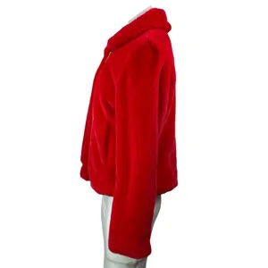 Bagatelle NYC Women's Red Faux Fur Fleece Asymmetric Zip Sweater Jacket Size M thumbnail 2