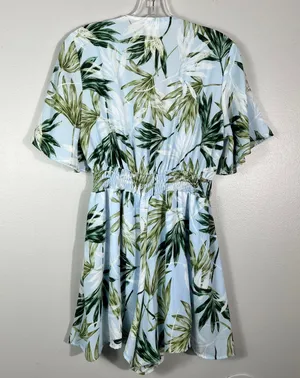 Peach Love Light Blue Palm Leaf Cutout Front Jumpsuit Romper Large Beach Cruise thumbnail 6