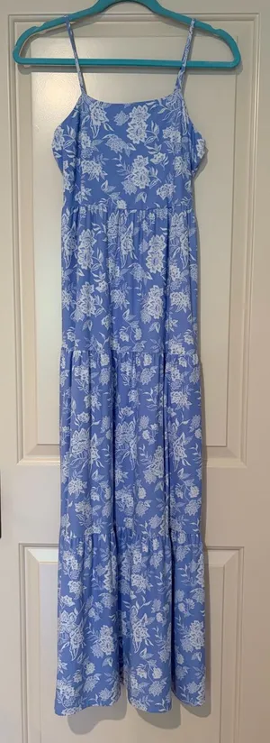 SO Blue Floral Spaghetti Strap Tiered Maxi Dress Size S thumbnail 1