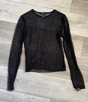 Forever 21 Black Sheer Dot-Textured Long Sleeve Top thumbnail 1