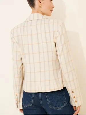 NWT Free People Whip Smart Classic Plaid Blazer Ivory Neutral XS thumbnail 3