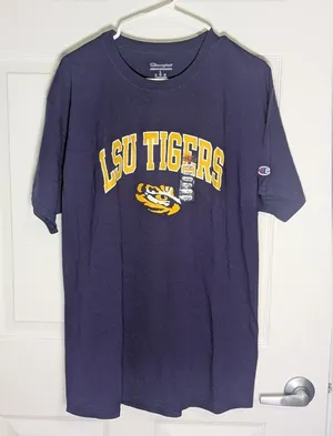NWT Champion LSU Tigers Graphic T-Shirt Purple NCAA Football Oversized L thumbnail 1